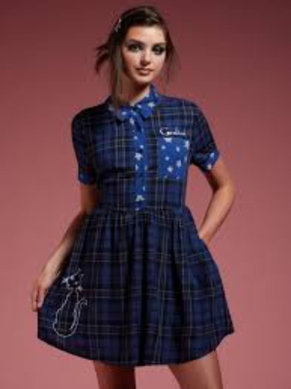 NWT Hot Topic Laika Coraline Plaid Star Babydoll Dress M